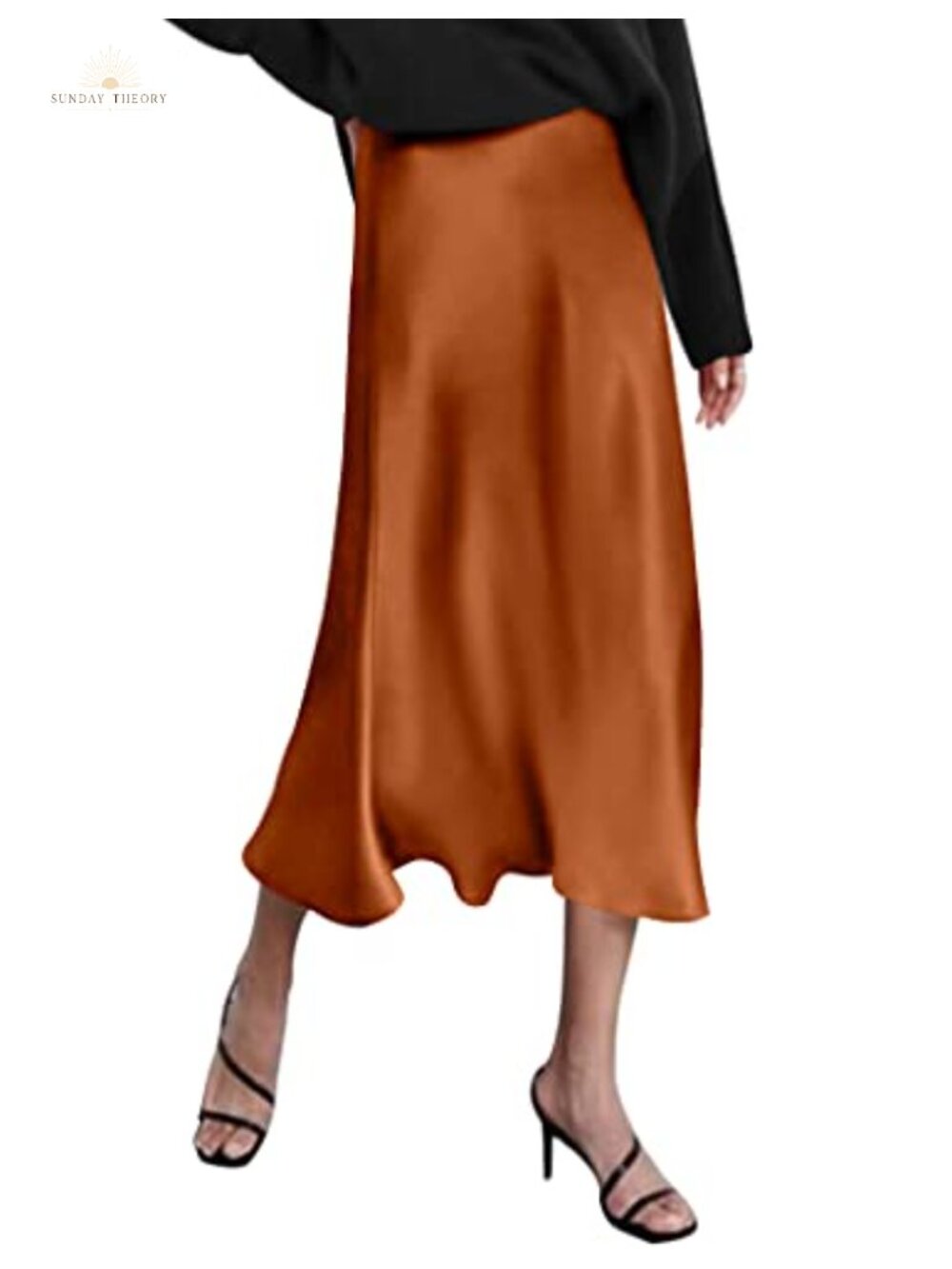 High Waist Satin Midi Skirt Elegant Party Silk Blend - Picture 1 of 6